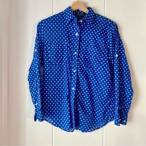 Ralph Lauren Blue and White Polka Dot cotton button down Shirt size P